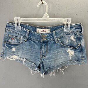 Vintage Y2K Hollister Bootie Shorts 7 Waist 32 Blue Jean Raw Hem Shortie